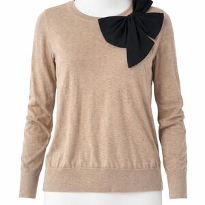 LOFT Taupe Knit Sweater w/ Statement Black Bow | Size M